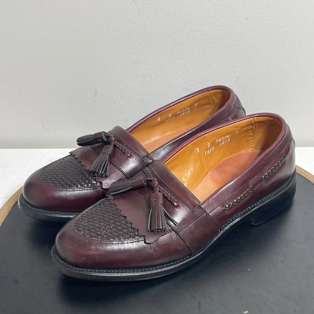 Allen Edmonds‎ Shoes Men 8 D Cody Brown Oxblood Tassel Loafers Woven Kiltie